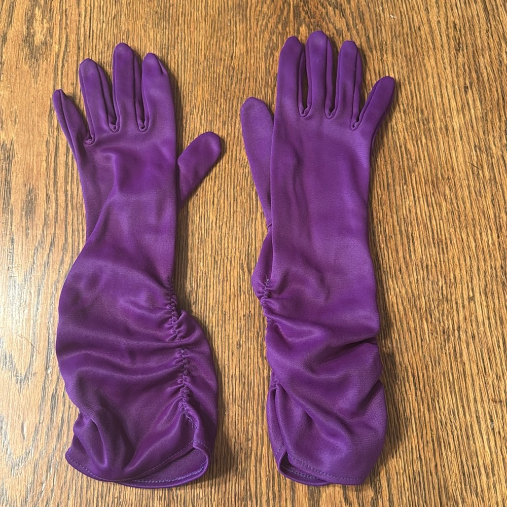Elegant Purple Satin Gloves, Vintage